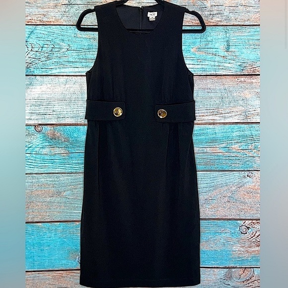 Cache Belted Dress 6 Black Sheath Button Design Sleeveless Gold Formal Office - Picture 1 of 11